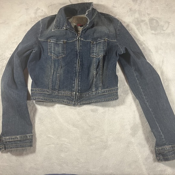 Guess Denim Jacket Womens XL Stretch Full Zip Pockets Casual Retro Y2K - Picture 1 of 16